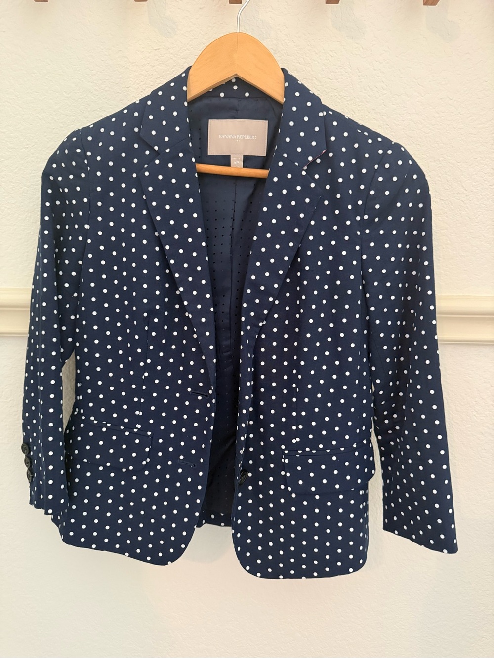 Banana Republic Navy and White Polka Dot Blazer